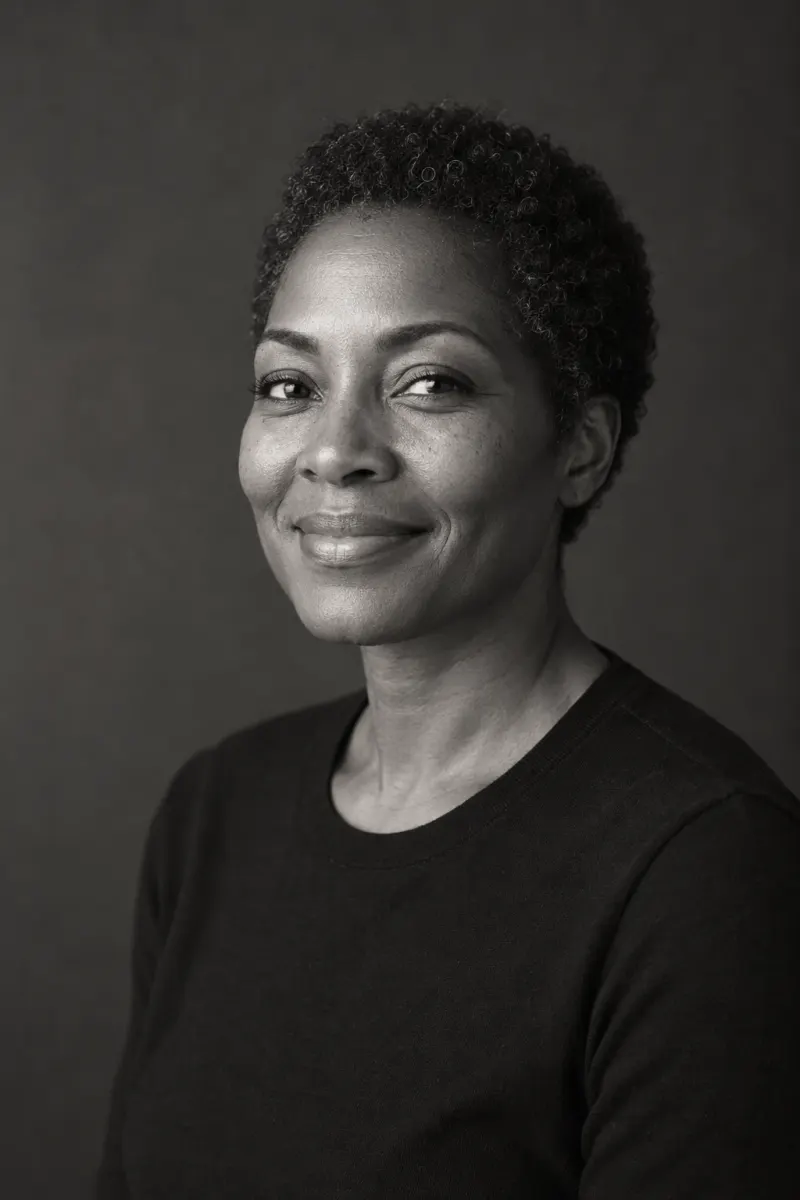 Black-and-white portrait of Dr. Selene Oduya